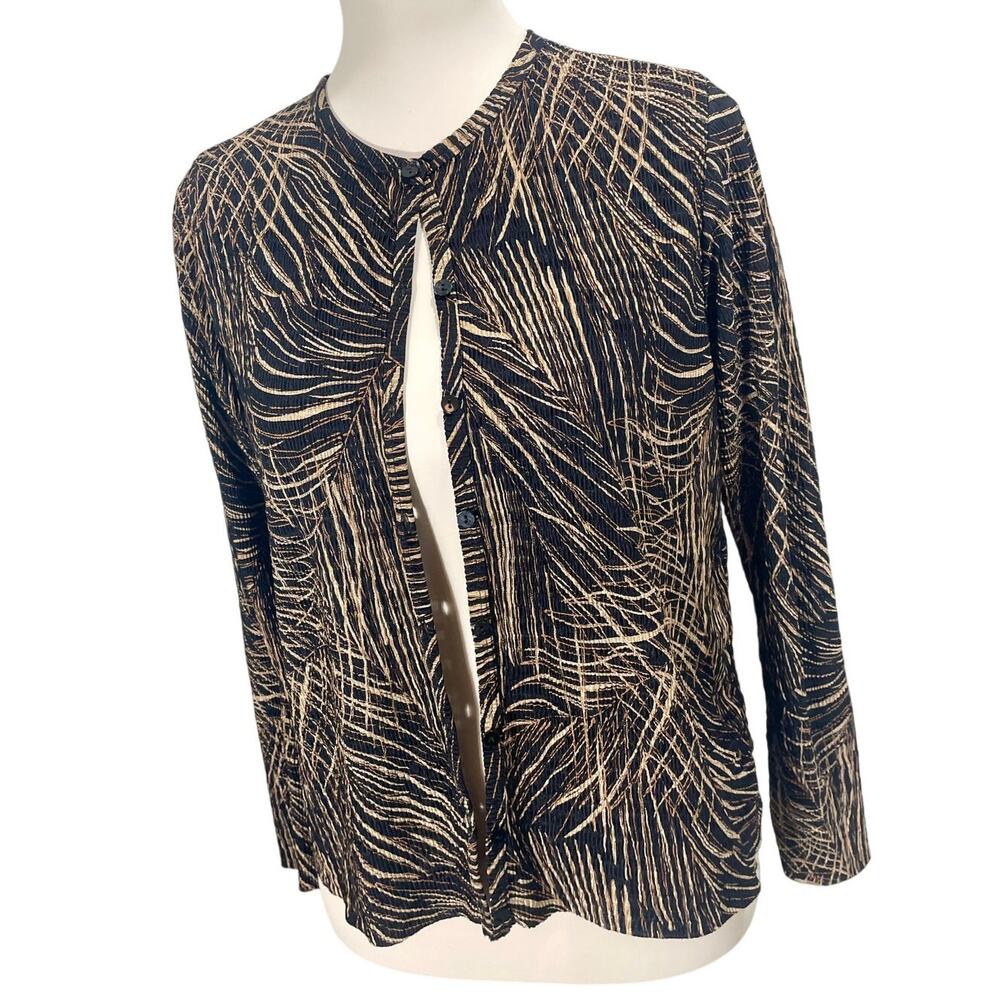 Vintage 90s Black & Tan Textured Button-Up Cardigan Size Medium Geometric Print
